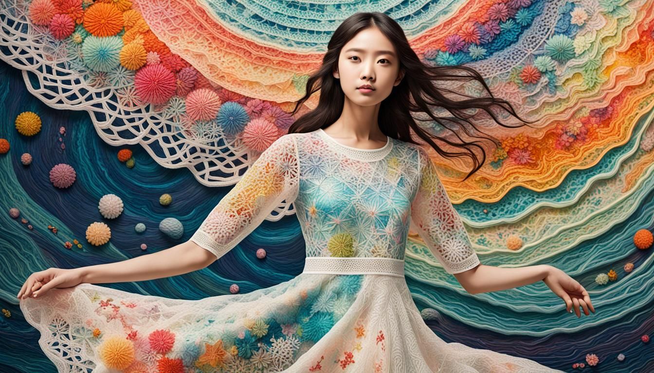 Ethereal Woman in Embroidered Lace Dress