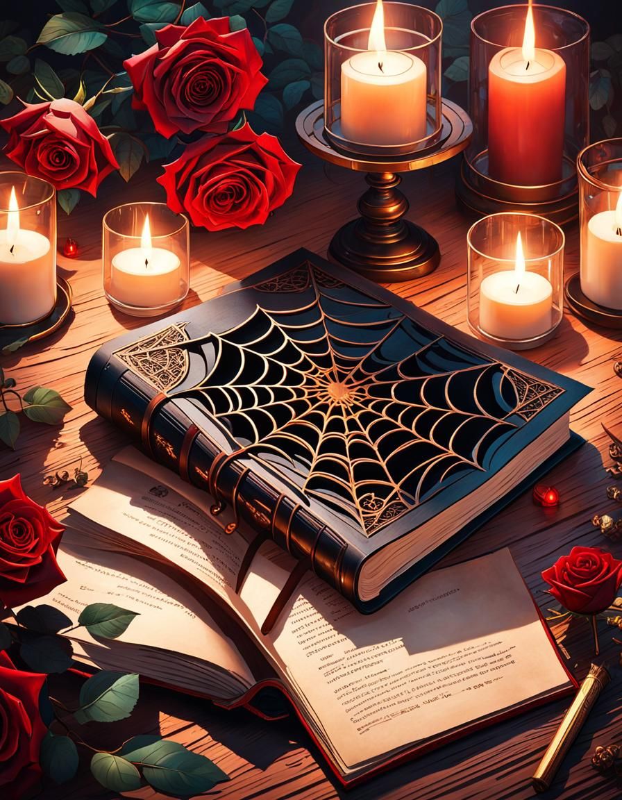Mysterious Journal with Spiderweb and Rose
