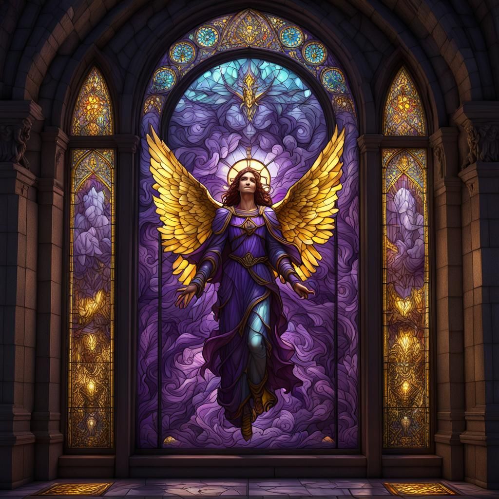 Angel's Escape: Stained-Glass Masterpiece in Dark Fantasy St...