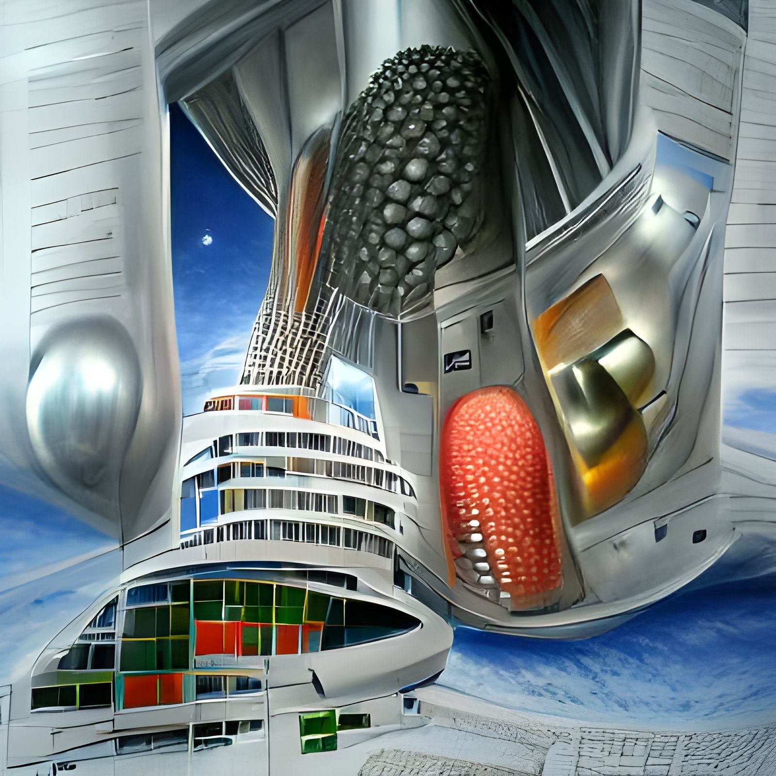 Futuristic Hyperrealistic Space Hotel in Hypermodern Style