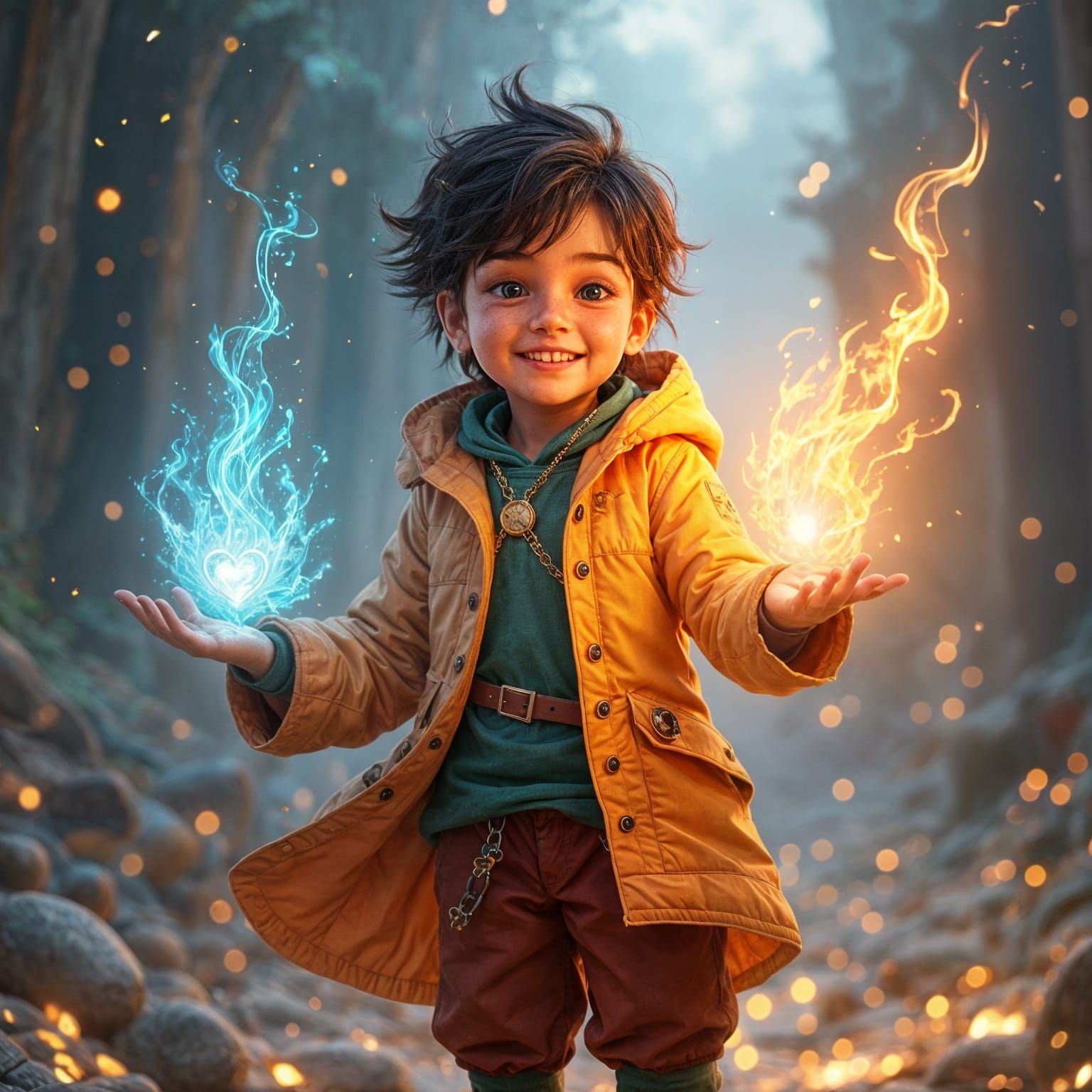 Child Prodigy God Wields Elements in 3D Cinematic Style