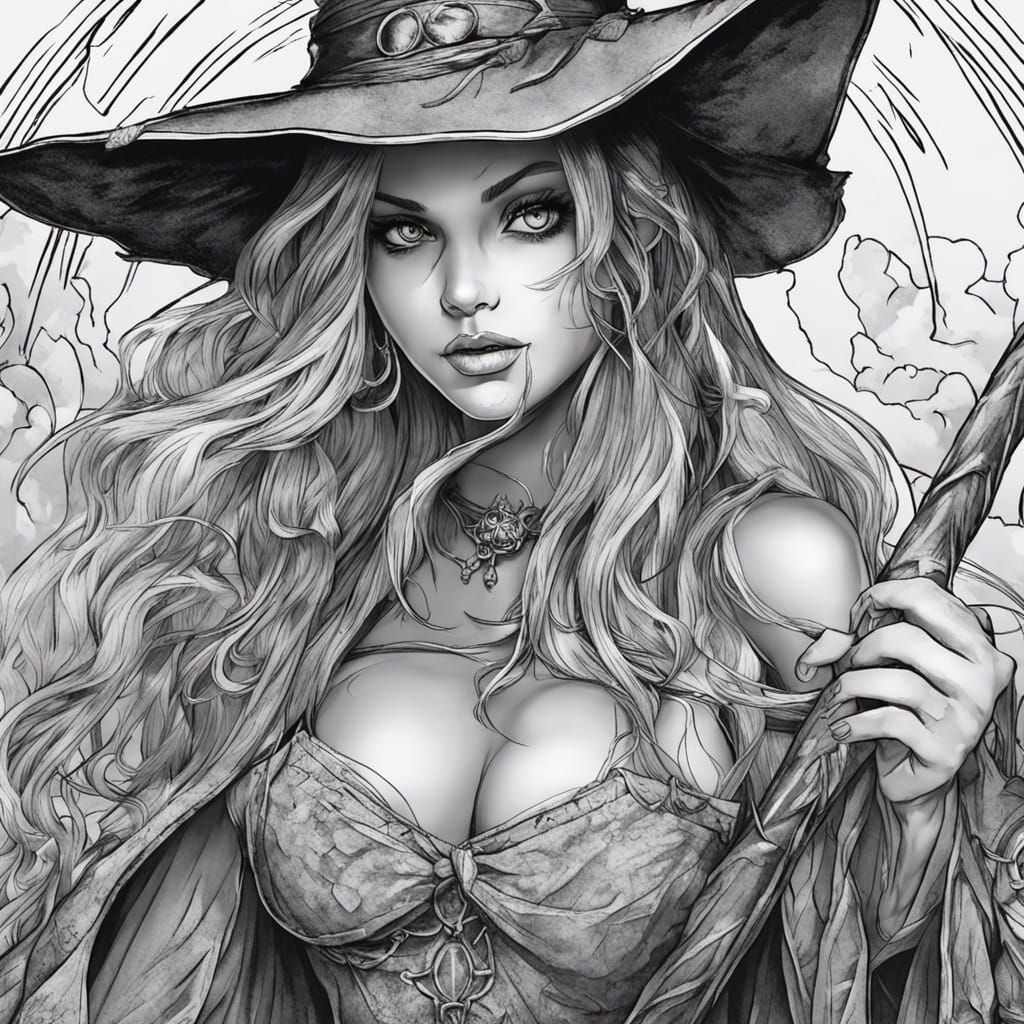 Anime Halloween Witch on Broomstick