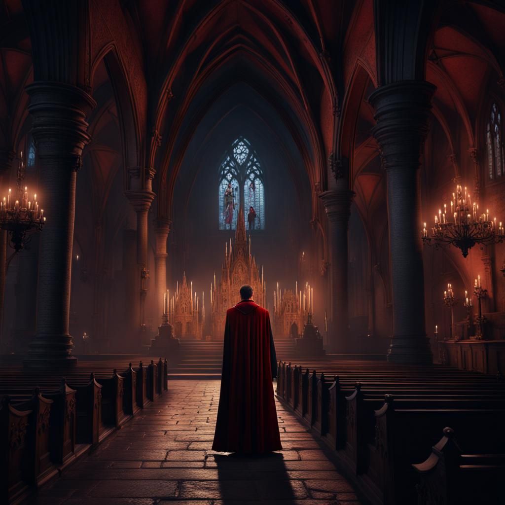 Dracula Watching Girl in Church at Night