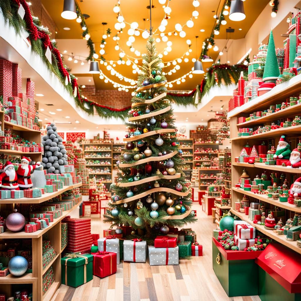 Festive Christmas Toy Store Filled With Toys
