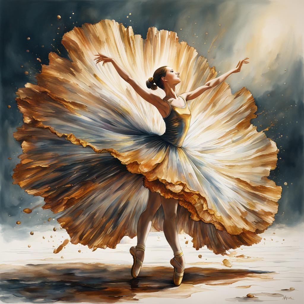 Ballerina with Earth Crust Tutu in Liquid Metal Style