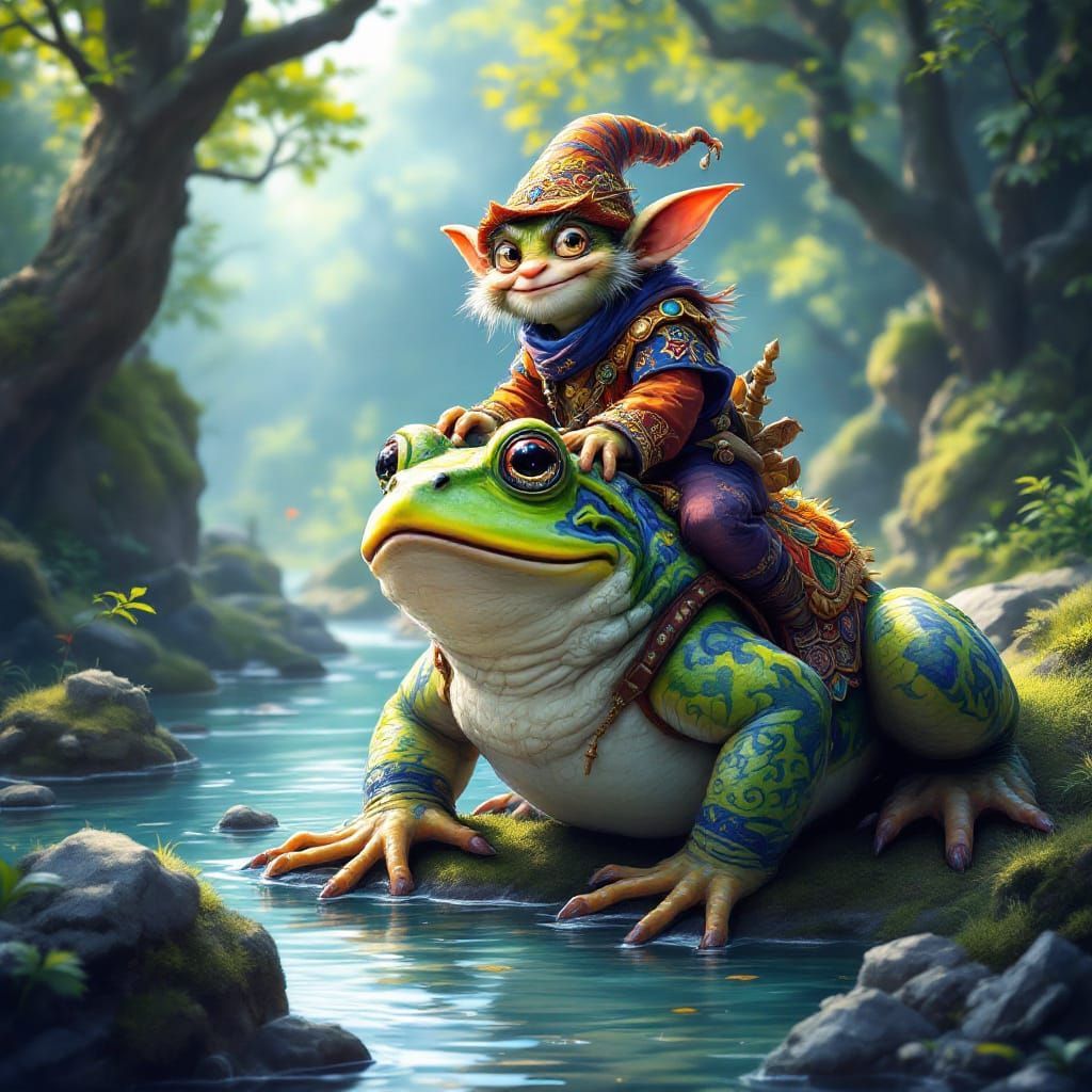 Goblin Rider in Lush Forest, Digital Art