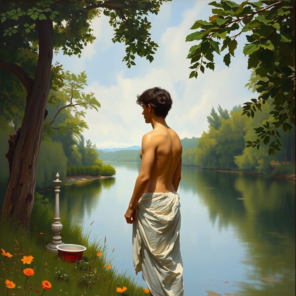 Narcissus and His Reflection: Oil Painting