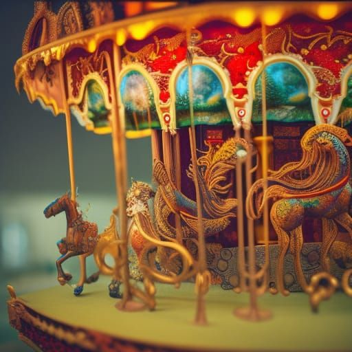 Elaborate Carousel Horse, Hyperdetailed Diorama