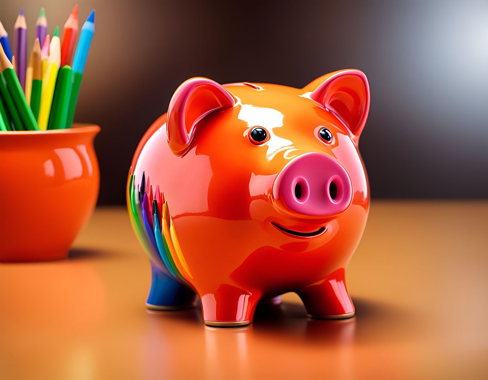 Glossy Crayon Piggy Bank Illustration