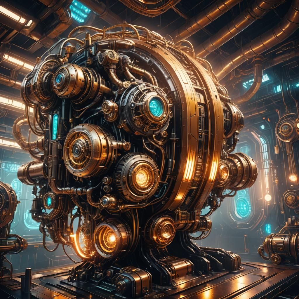 Futuristic Sci-Fi Spaceship with Steampunk Engine