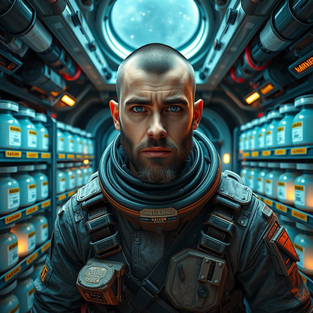 Rugged Helium Miner in Futuristic Orbital Space Station