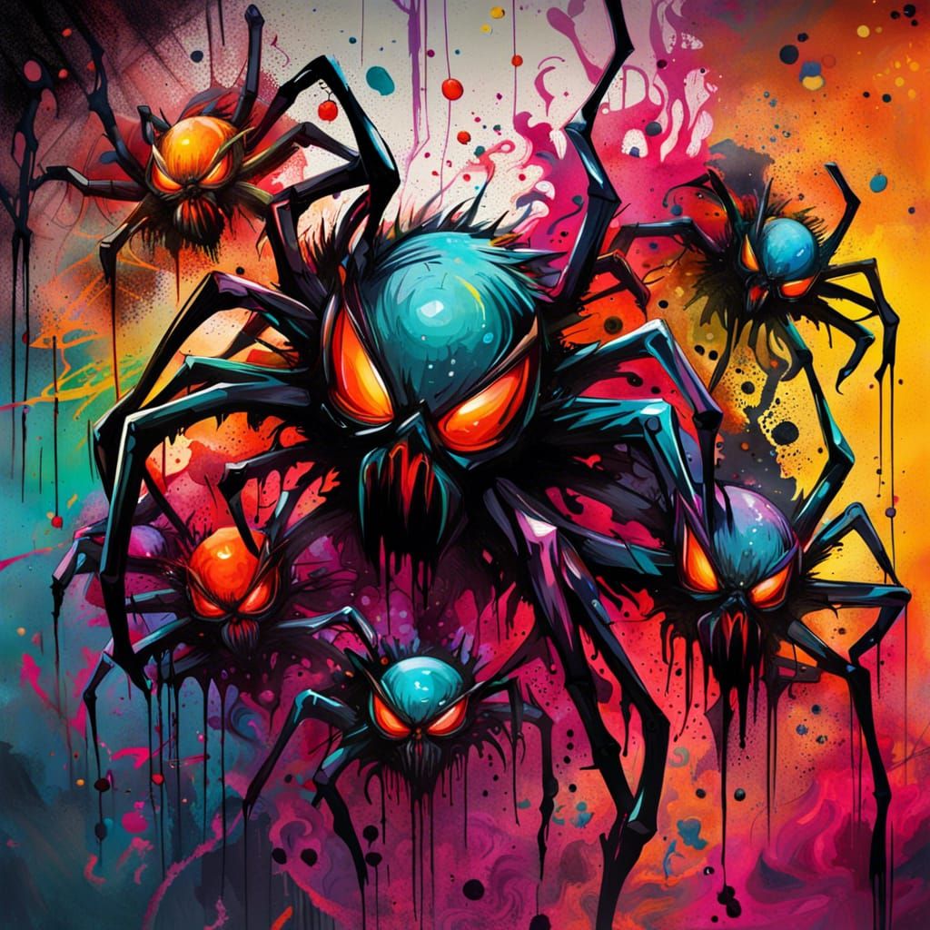 Spider Demons Swarm in Graffiti Street Art