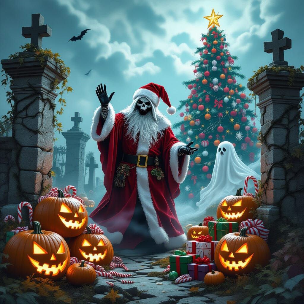 Grim Reaper Santa Blends Halloween and Christmas in Ethereal...