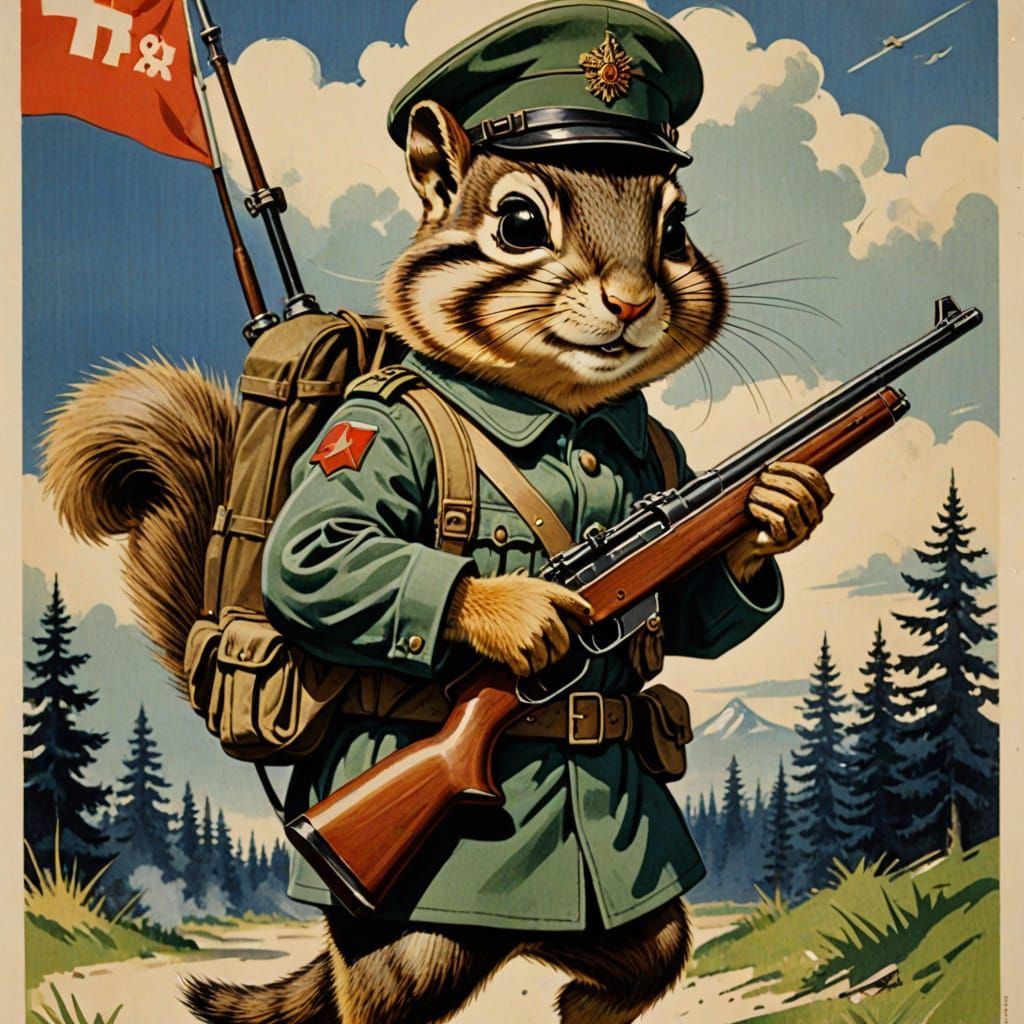 Soviet Era Chipmunk Soldier in Full Uniform