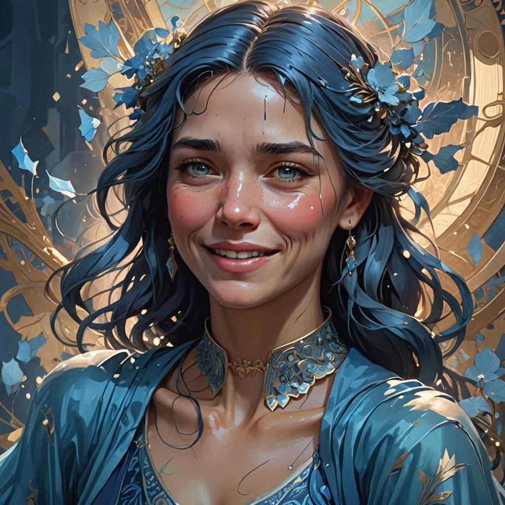 Woman Crying Tears of Joy in Hyperdetailed Portrait