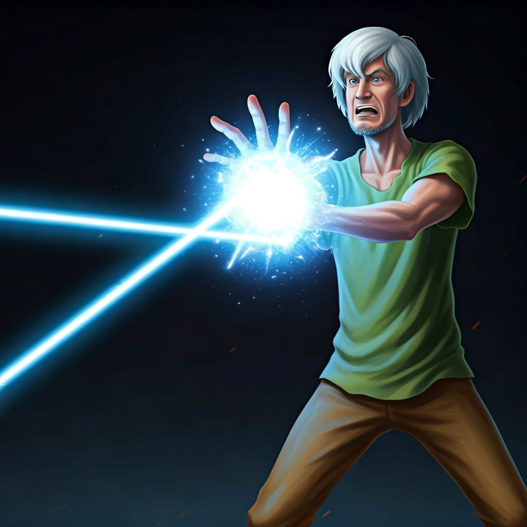 Futuristic Shaggy Rogers Unleashing Kamehameha in Digital Ar...