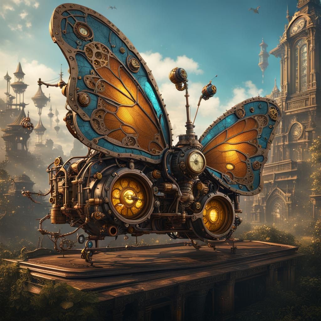Detailed Steampunk Butterfly Matte Painting