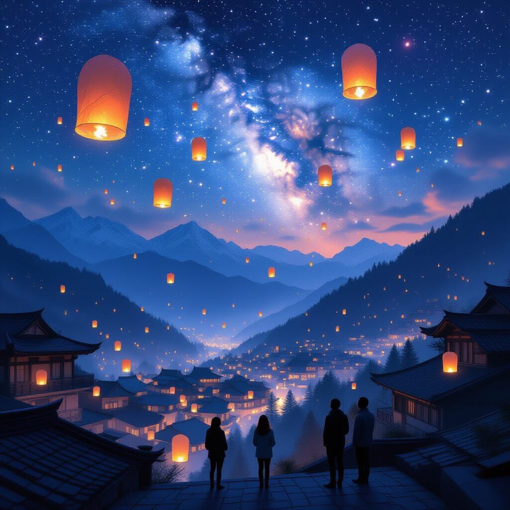 Glowing Lanterns Transform into Night Sky Constellations