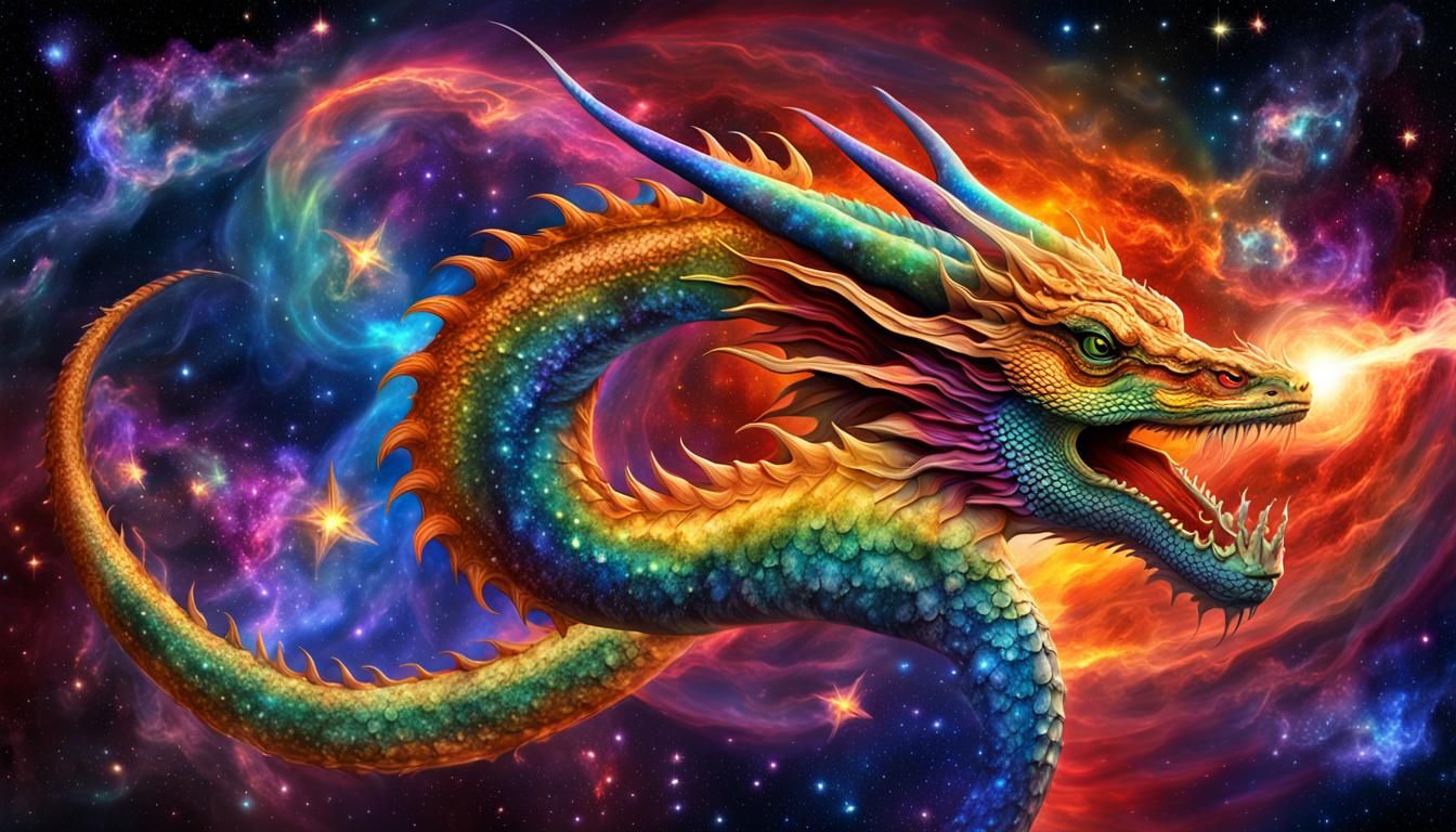 Cosmic Rainbow Dragon in Deep Space Nebula