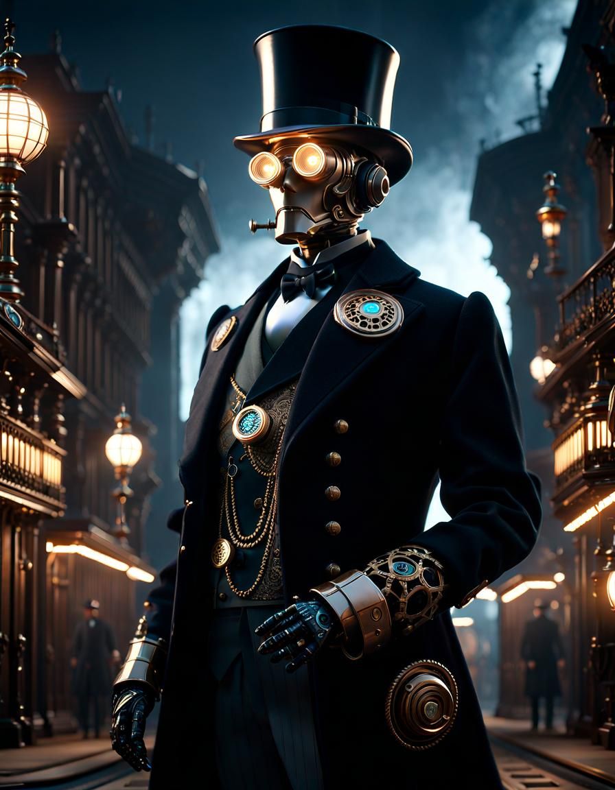 Steampunk Robot in 19th Century Suit, 8K