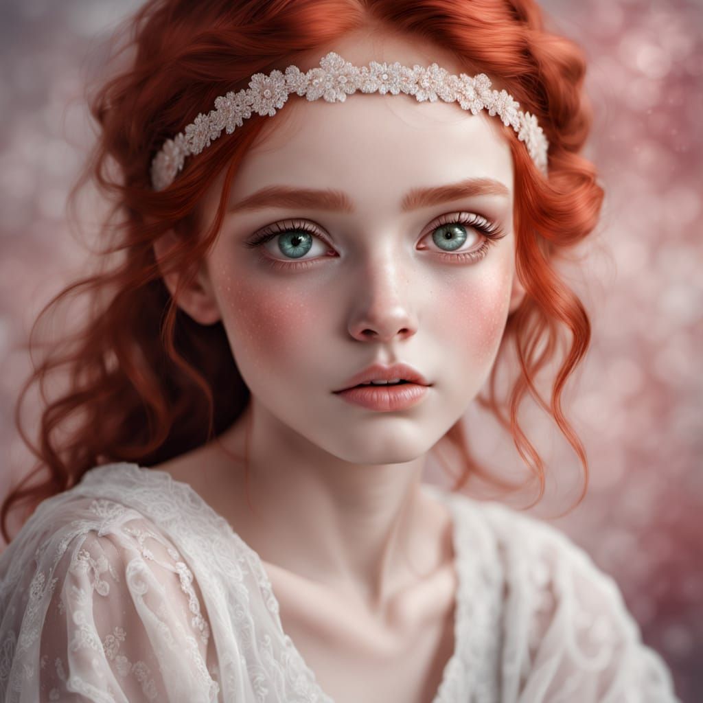 Surreal Portrait of Woman with Red Hair and Freckles