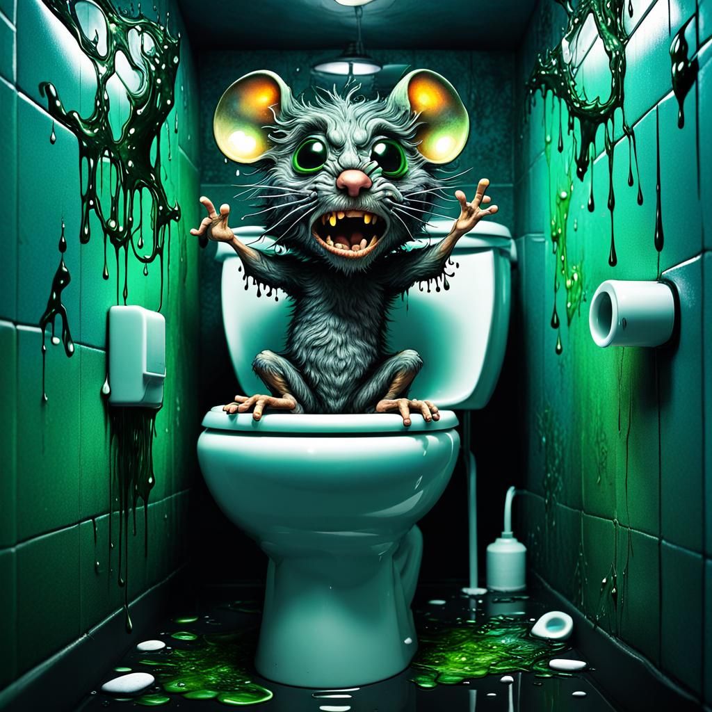 Angry Chibi Mouse on Toilet: Psychedelic Concept Art