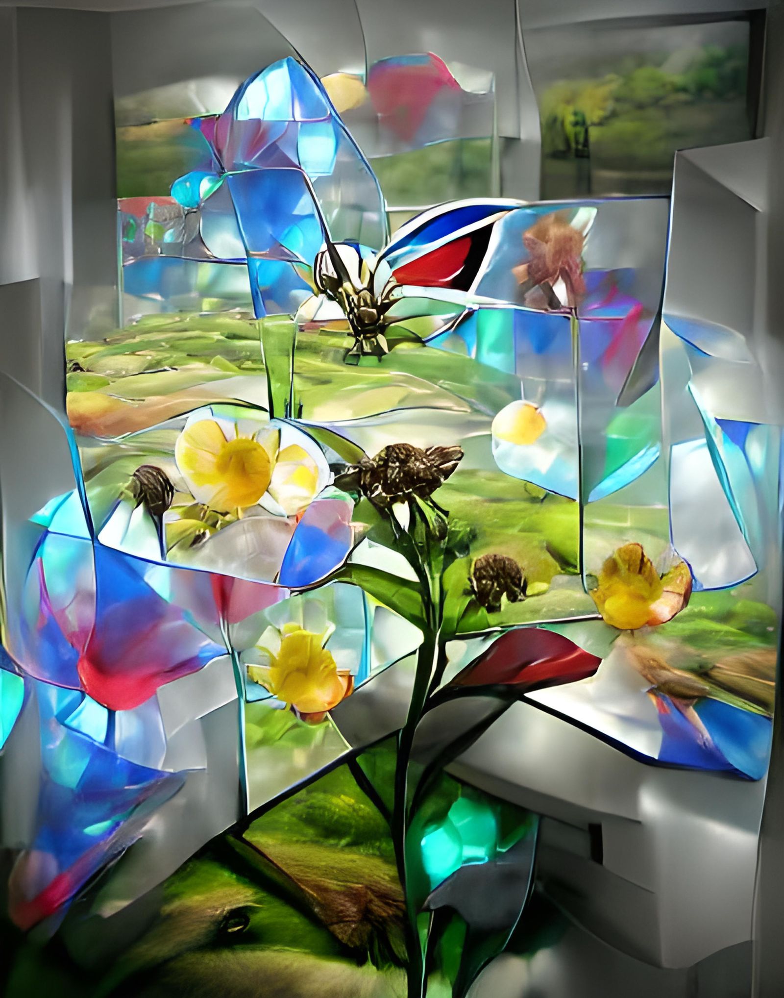 Stained Glass Flower Meadow in Digital Watercolor