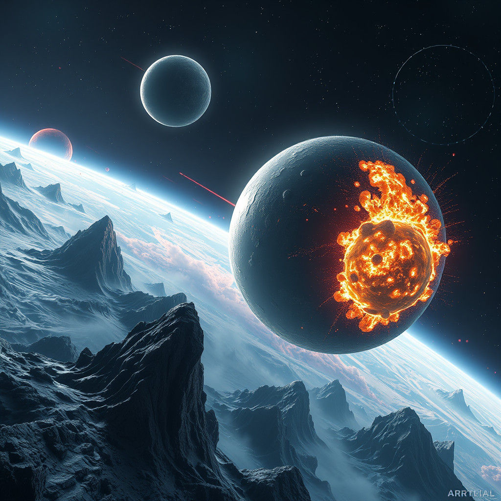 Fantastical Planetary Crash in Detailed Matte Painting