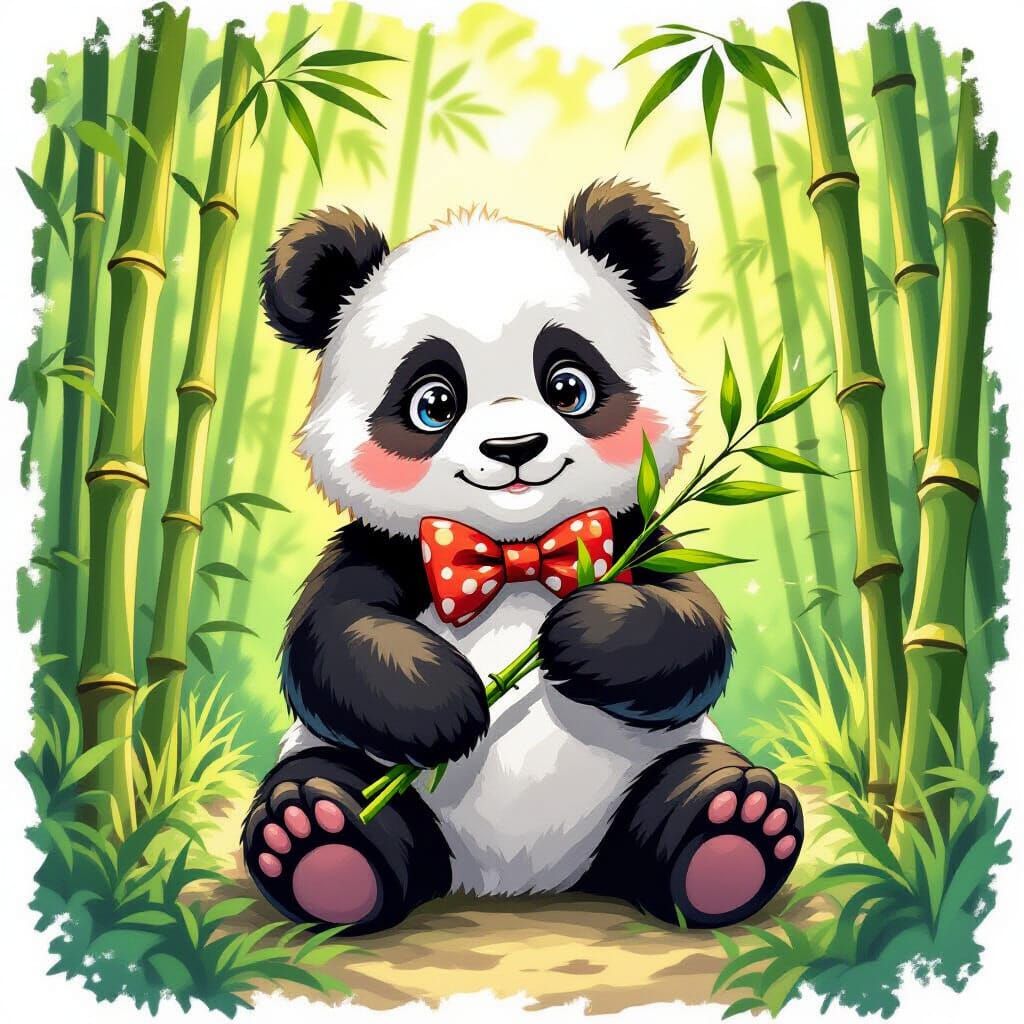 Panda in Bamboo Forest in Takashi Murakami Style