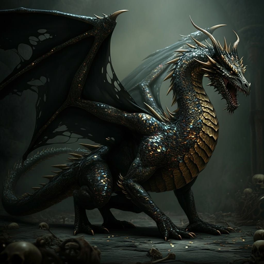 Hyper-Realistic Dragon in Dark, Gothic Splendor