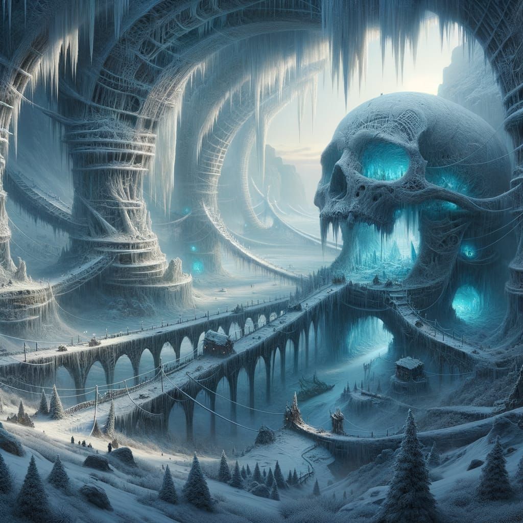 Winter's Frozen Citadel Within Ancient Ice Titan's Skull