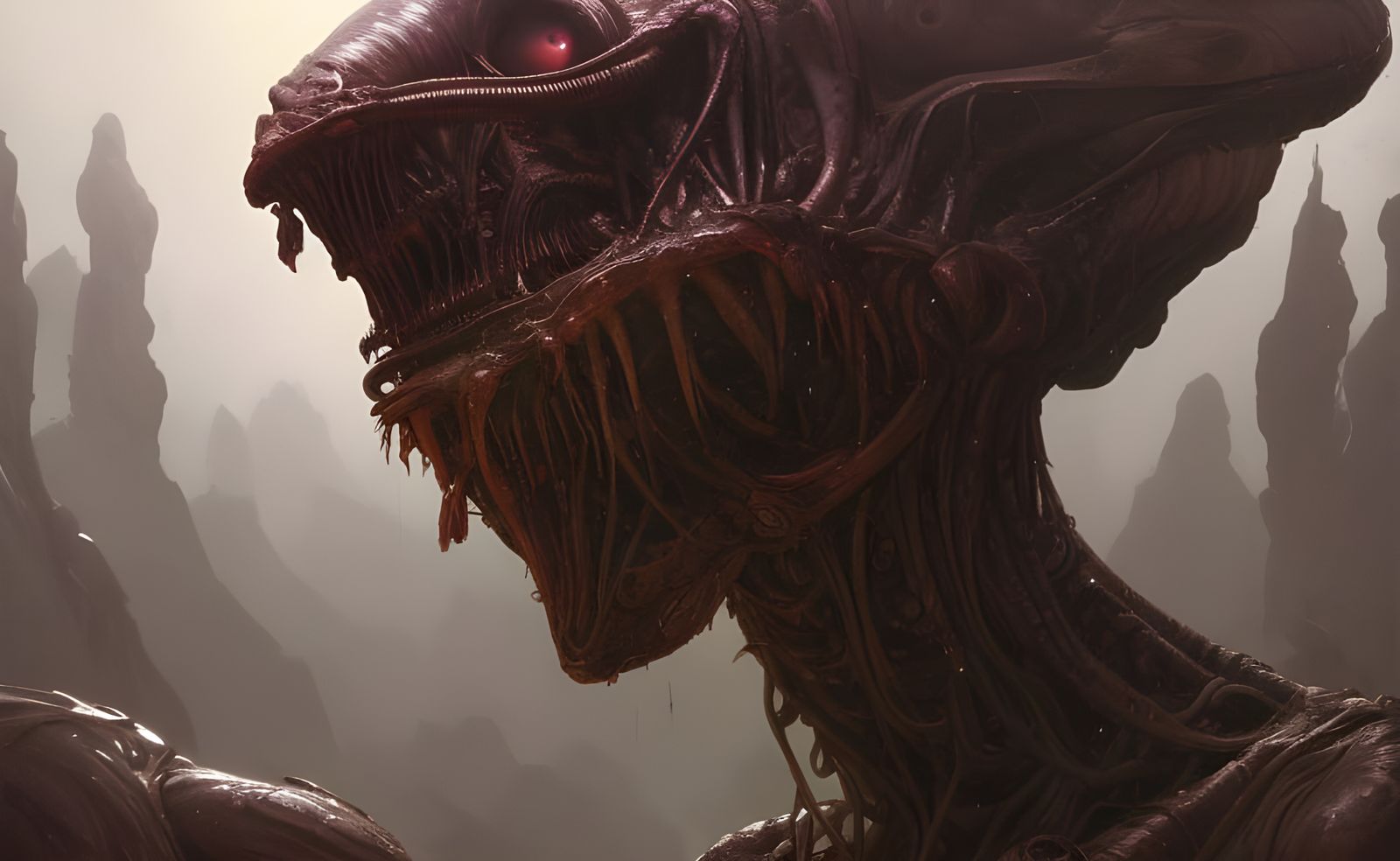 Alien Mutant Creature Devouring Corpses: Hyperdetailed Portr...