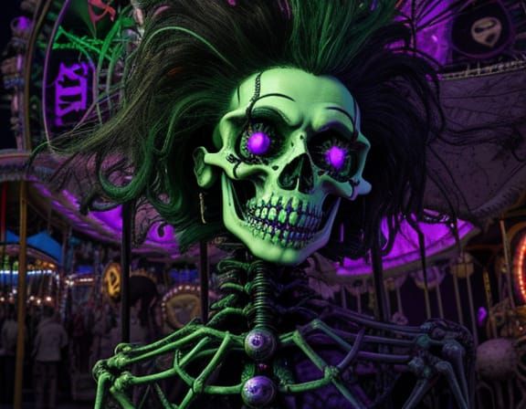 Skeletal Clown Juggles Eyeballs in Glitch Art Nightmare