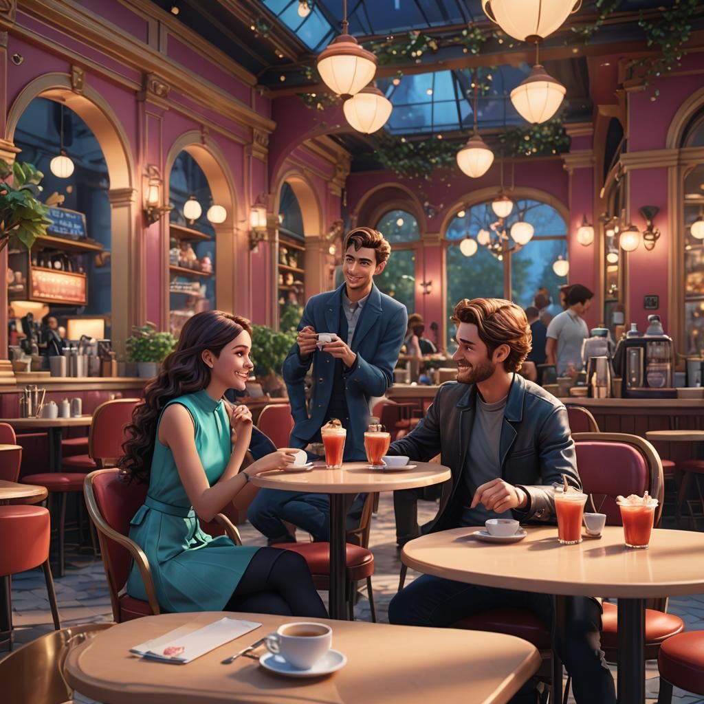 Cafe Date in Pixar-Style 3D Digital Art