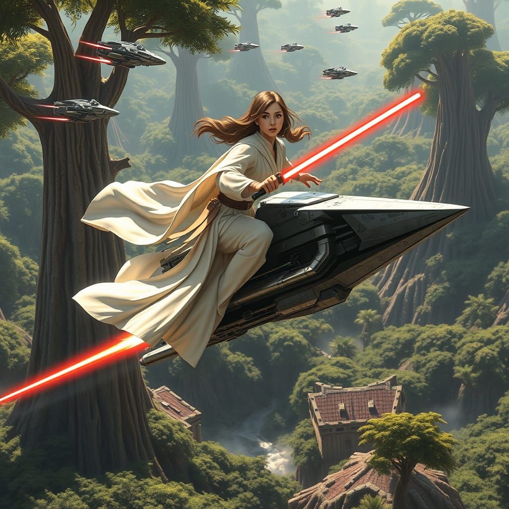 Jedi Knight on Speeder Bike Defends Kashyyyk in 3D Anime Sty...