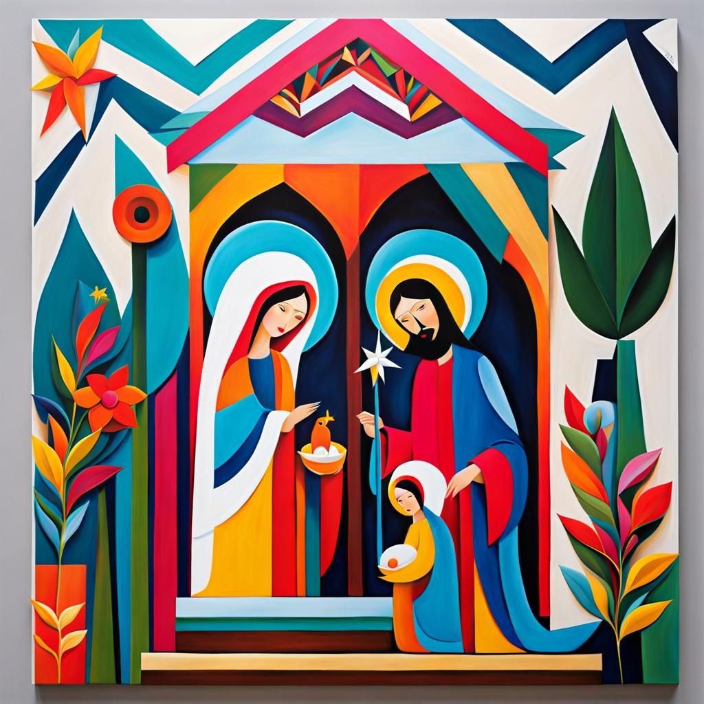 Nativity Scene in Acrylic with Geometric Forms