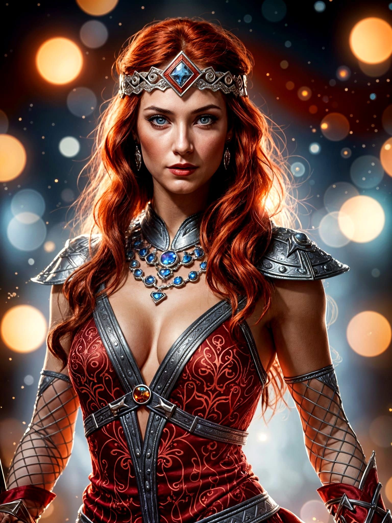 Red Sonja in Silk Dress with Dynamic Lighting
