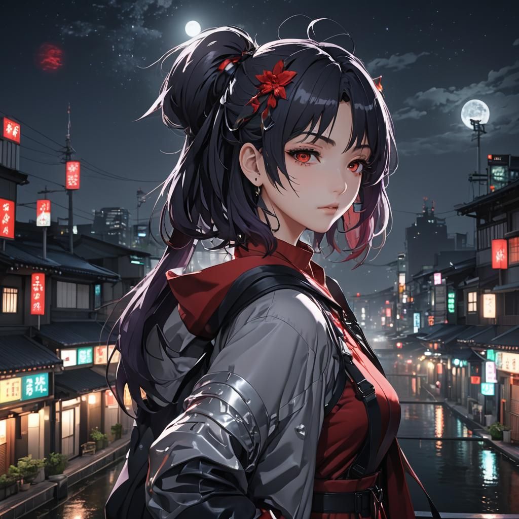 Anime Girl in Noir Style: 3D Digital Art