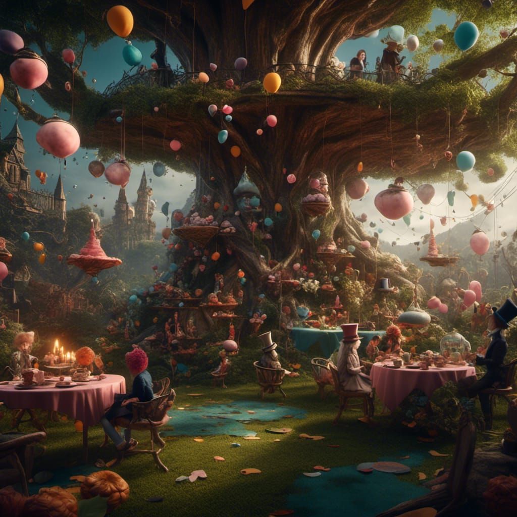 Fantastical Mad Hatter Tea Party, Detailed Matte Painting
