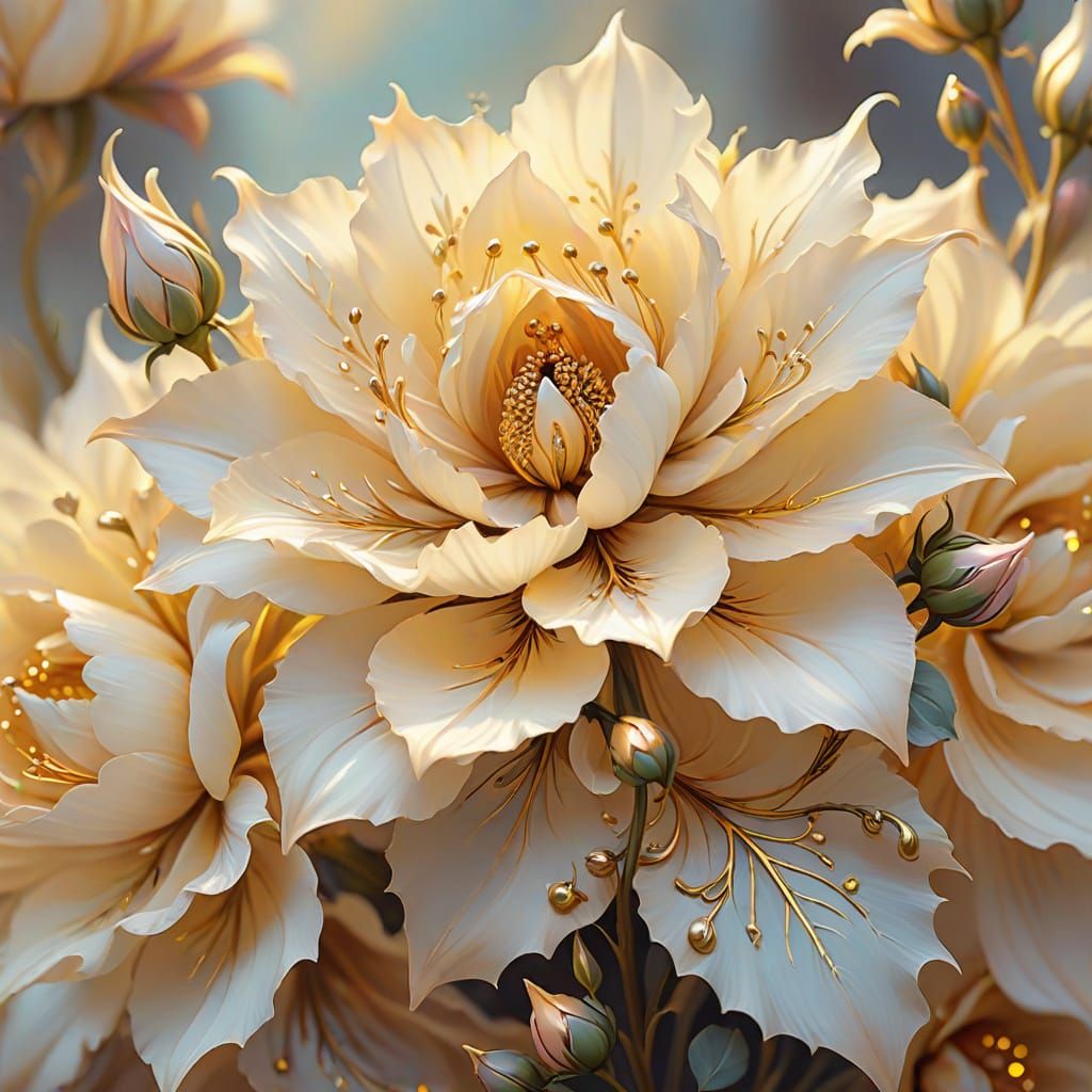 Gothic Digital Art: Beautiful Flowers Blooming in Oil Paint