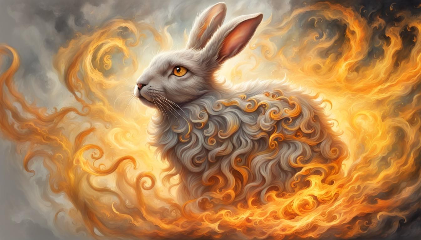 Fantasy Fire Bunny Portrait in Detailed Matte Painting