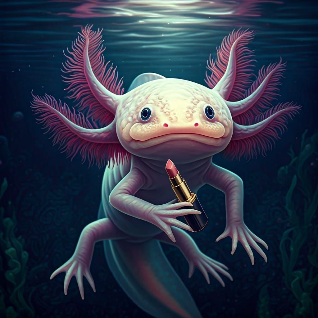 Mystical Axolotl Goddess Prepares for Underwater Ritual