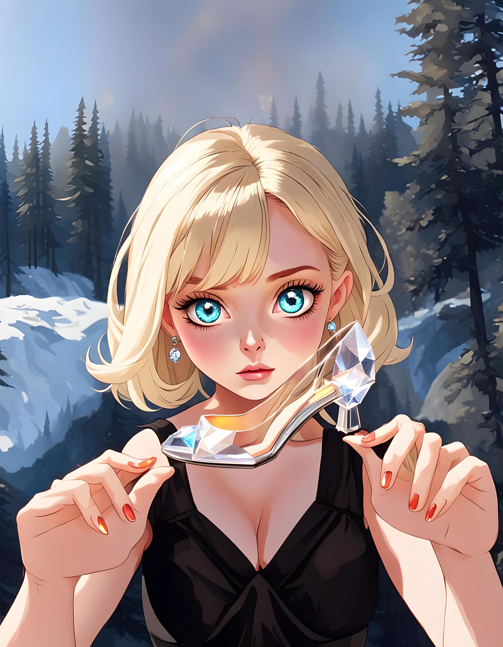 Blonde Woman with Crystal Fire Shoes