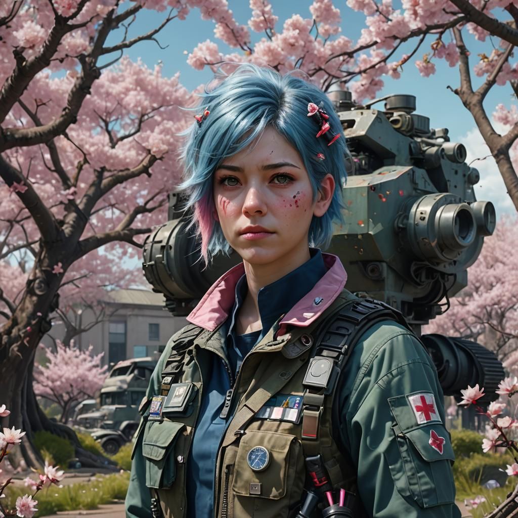 Paramedic in Cherry Blossom Wasteland: Digital Matte Paintin...
