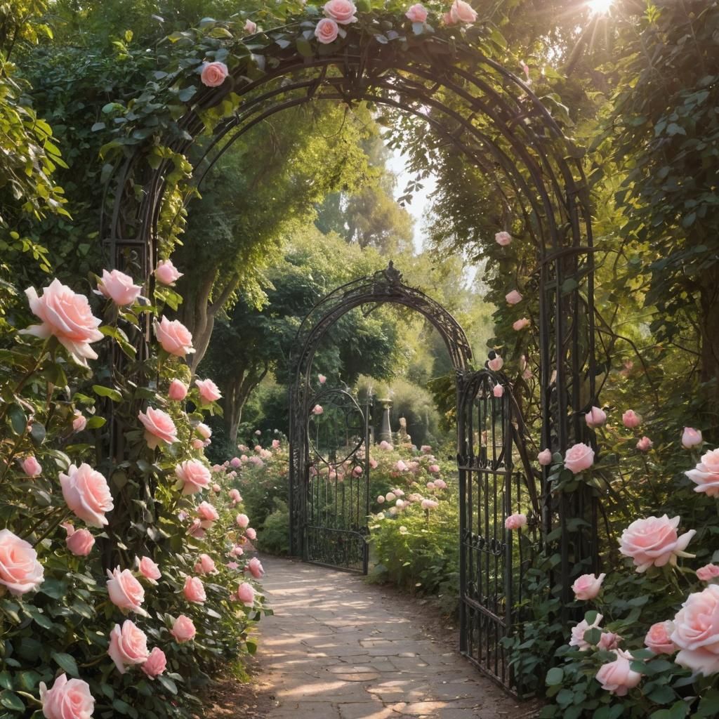 Magical Rose Garden Path in Pastel Colors