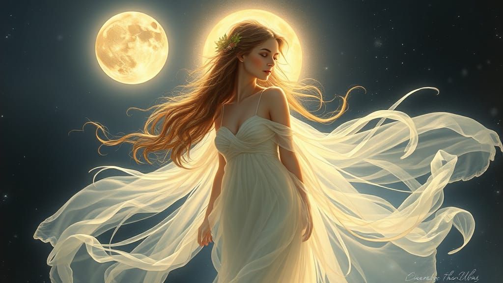 Moonlit Goddess in Ethereal Gown