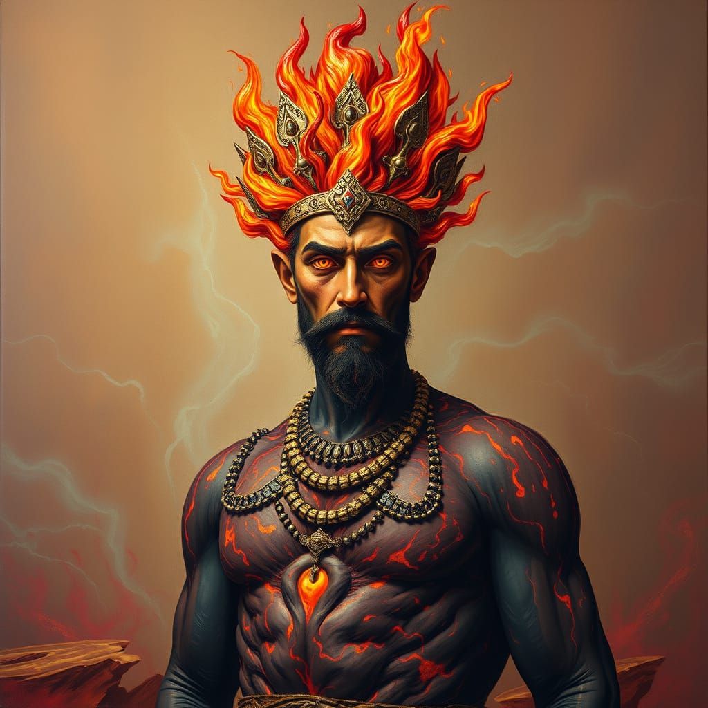 Iranian Fire God Atar in Hyper-Realistic Portrait