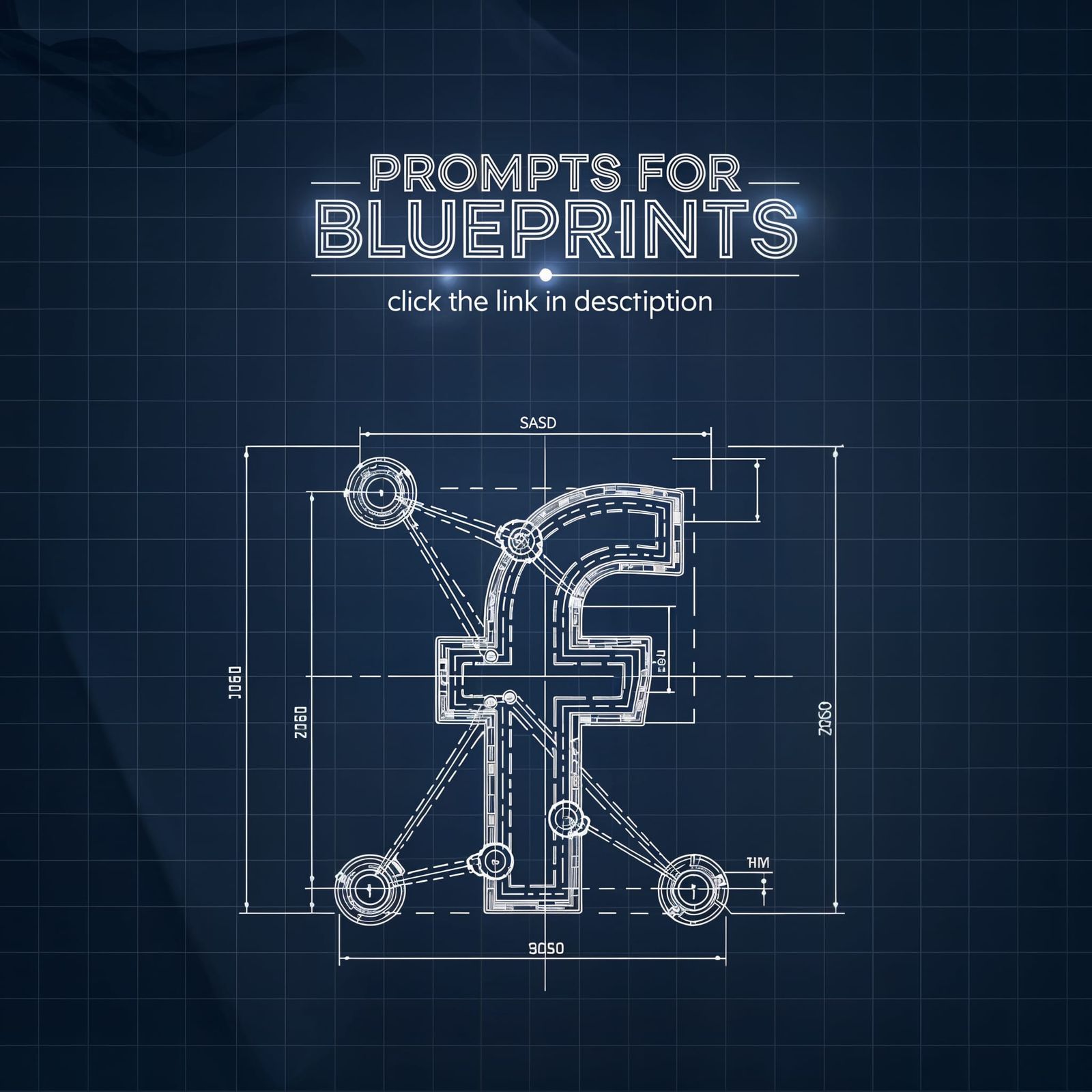 Futuristic Facebook Icon in Blueprint Schematic Style