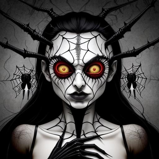 Surreal Pagan Portrait with Spiderweb Eyes