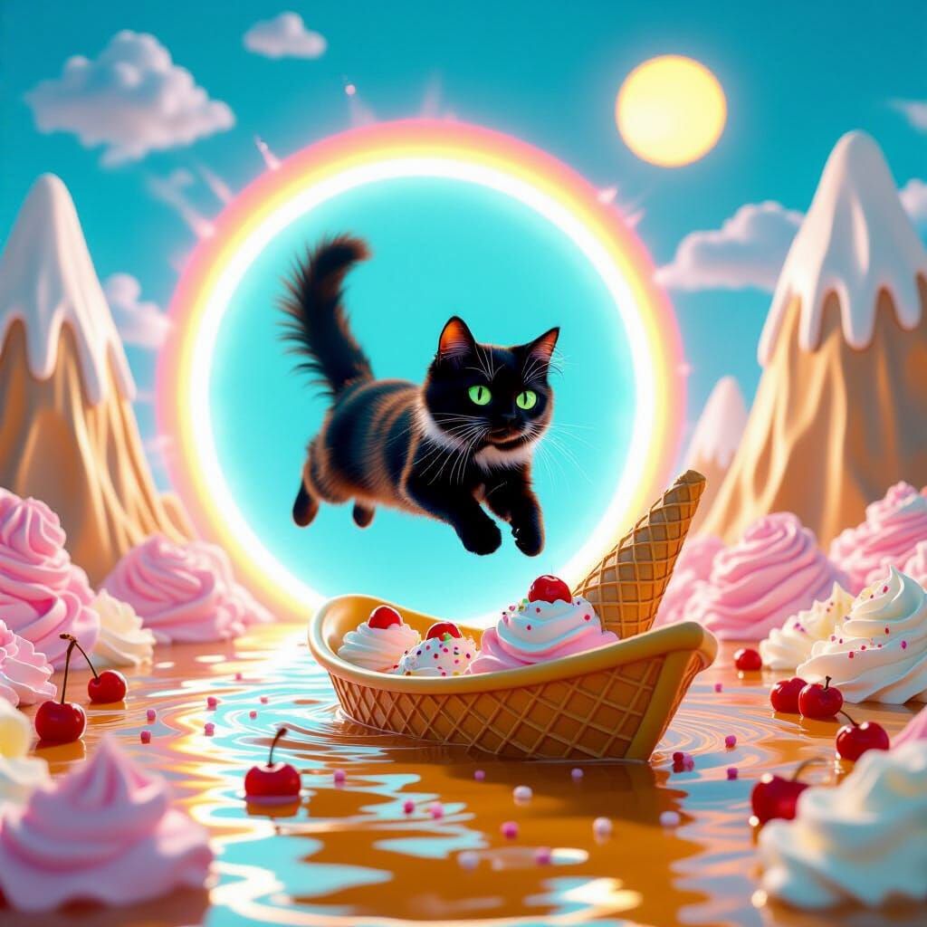 Cat Plunges into Ice Cream Dreamscape